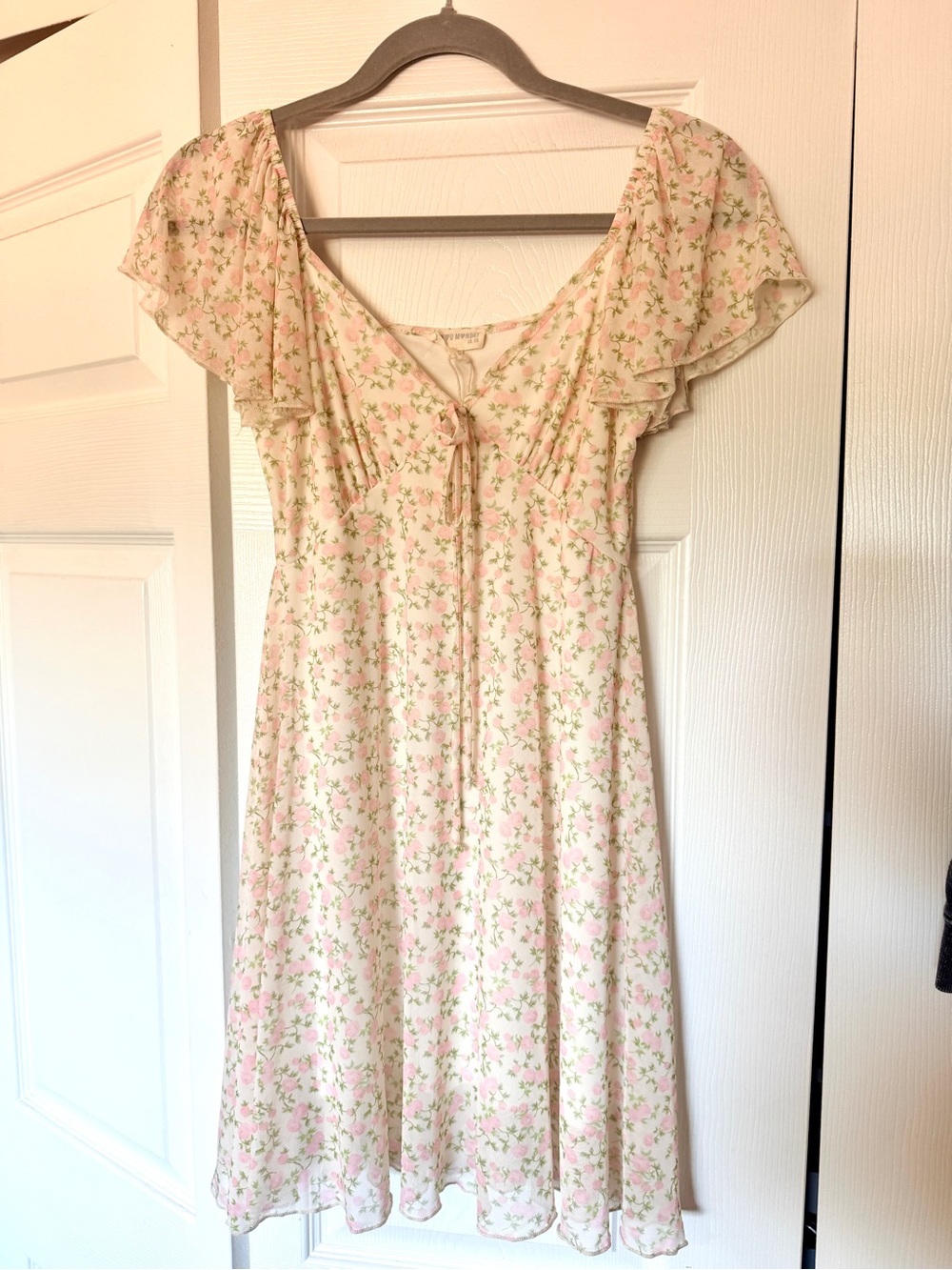 See You Monday Cream Midi Dress with Pink Floral Print